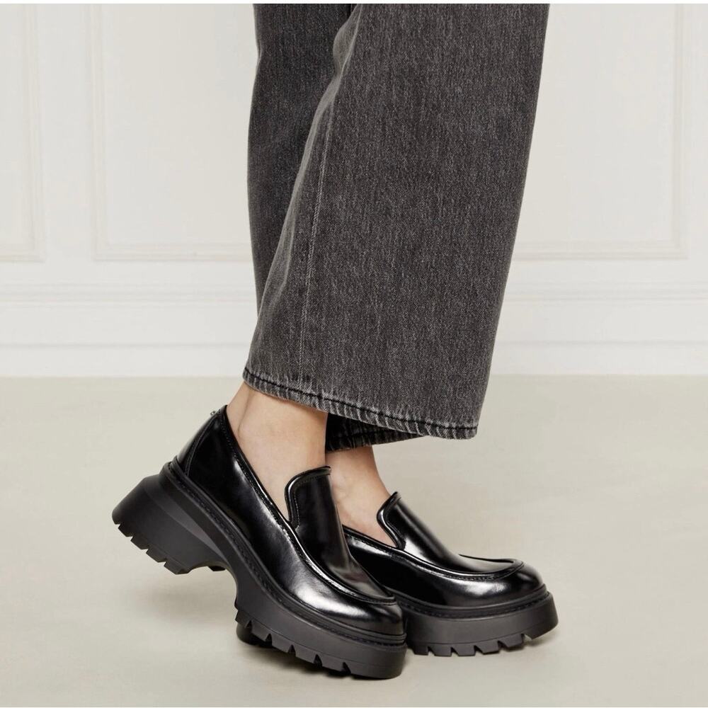 Michael Kors Shiloh Leather Chunky Loafers Platform Slip On Black Sz 9.5 NWT